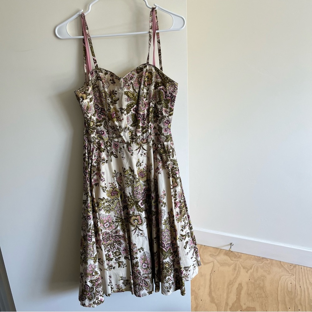 Anthropologie Elevenses Floral Midi Dress - Cream and Pink